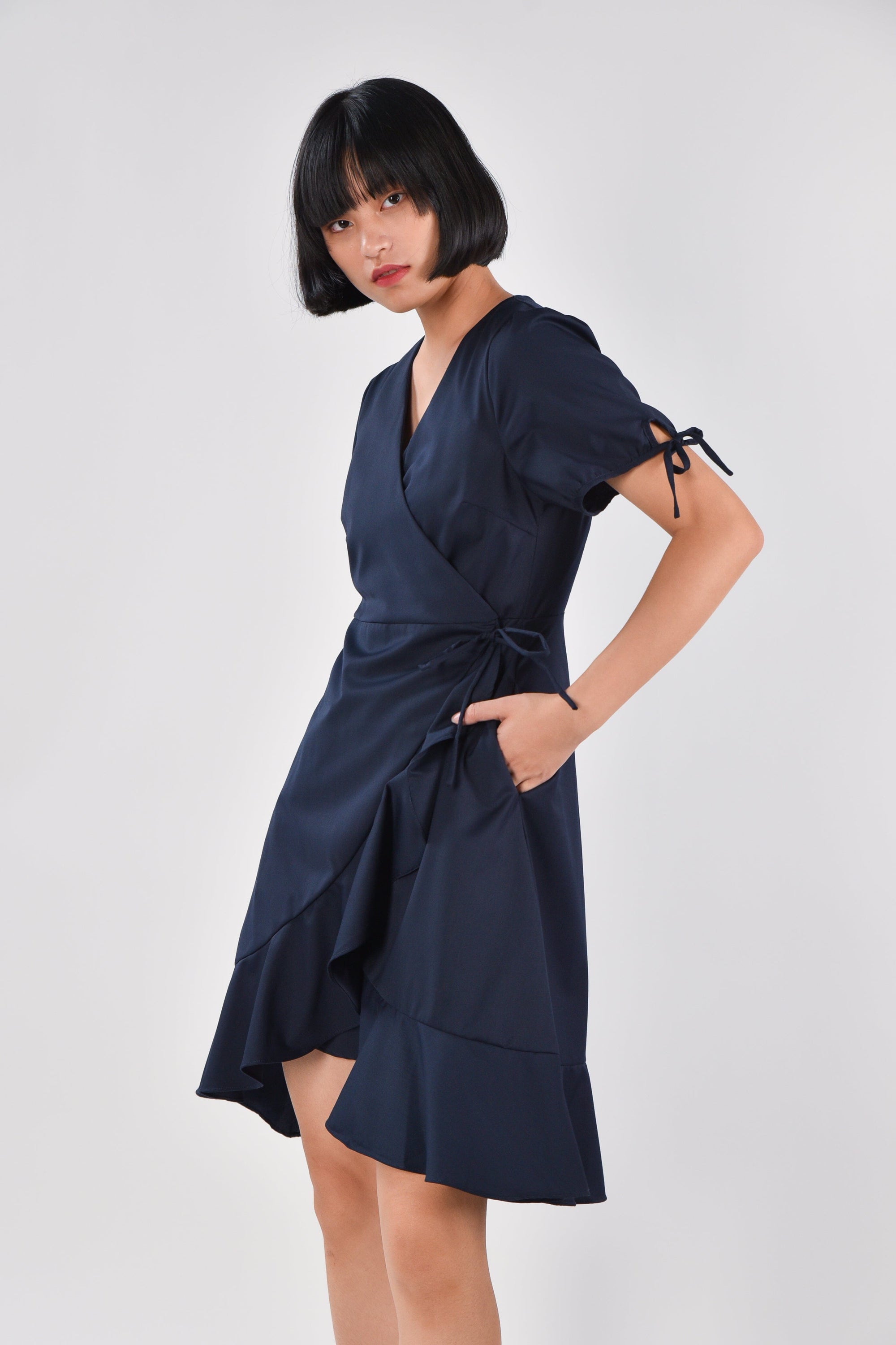 JENALYN FAUX-WRAP DRESS IN NAVY - All ...